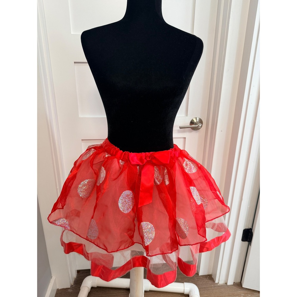 Disney Parks Minnie Mouse Kids Large Red Tutu Skirt Glitter Polka Dot Costume